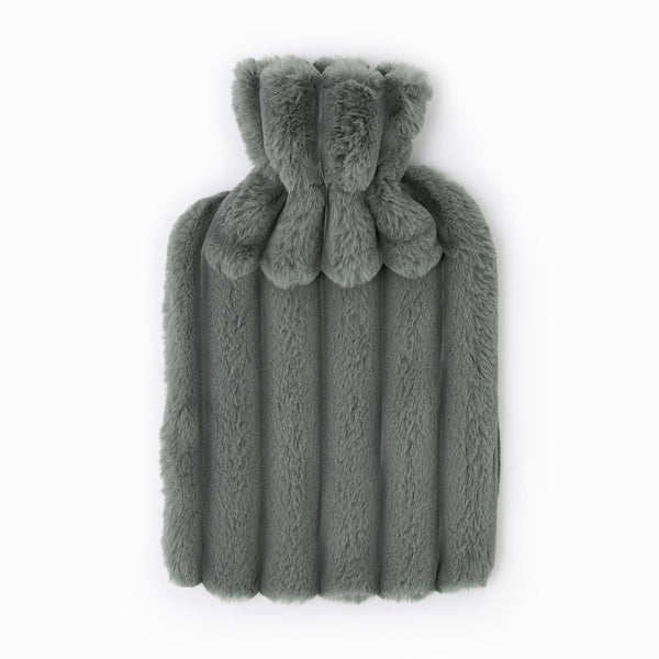 Ribbed Fur Charcoal Cream Hot Water Bottle