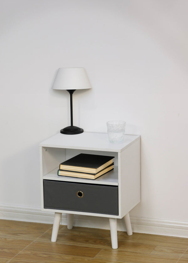 At Home At Home Bedside Table With Grey Drawer