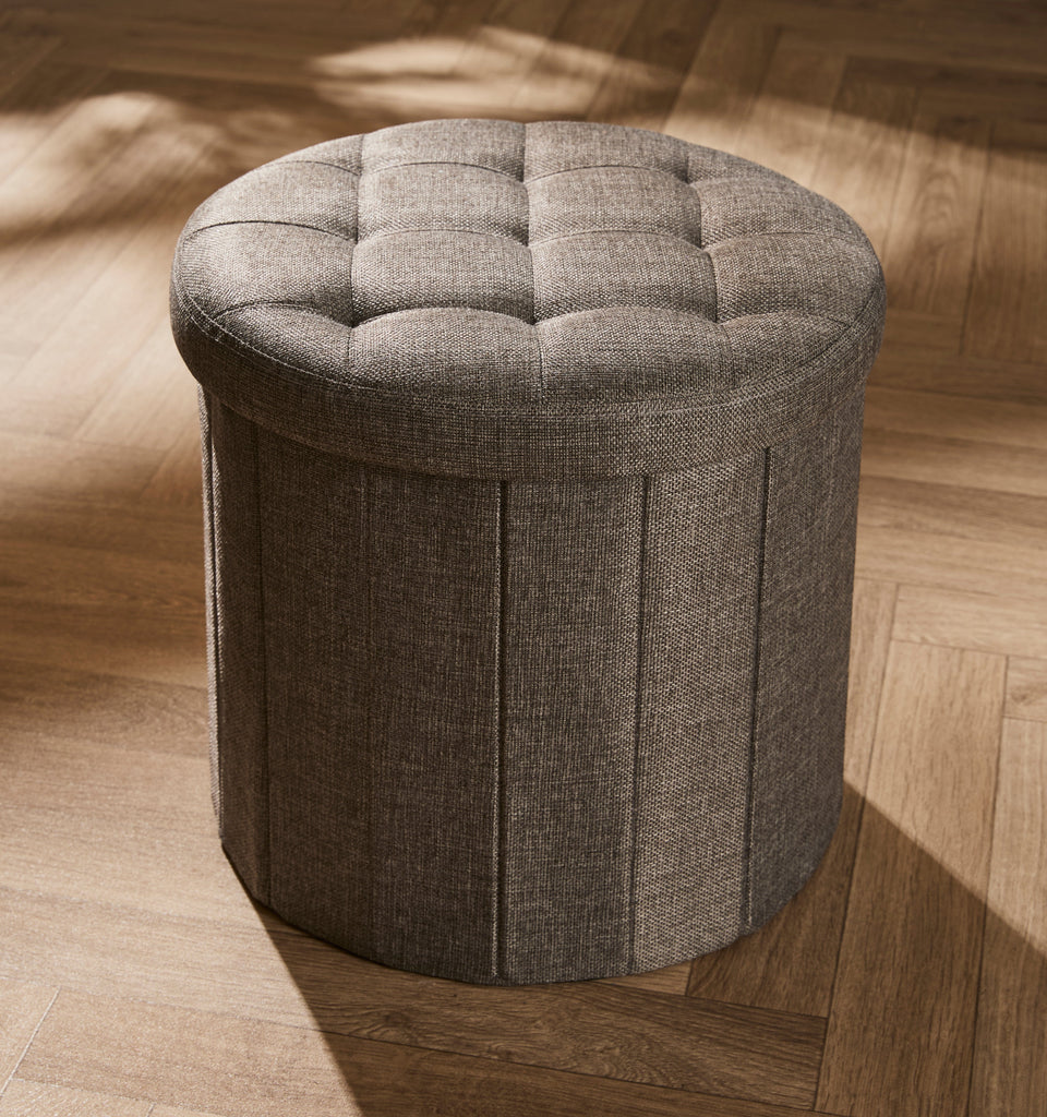 Small Round Dark Grey Textured Ottoman