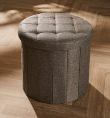 Small Round Dark Grey Textured Ottoman