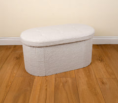 Boucle White Oval Ottoman