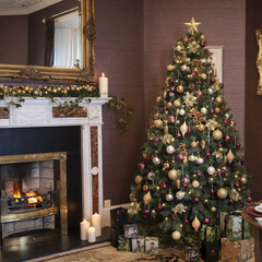 Portland Fir 8ft East Imperial Burgundy and Gold Decorated Christmas Tree