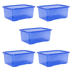 Pack of 5 Wham Crystal 45L Tinted Blue Box and Lid