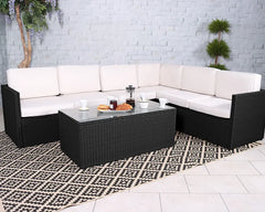 Royalcraft Berlin Six Seater Black Corner Lounge Set