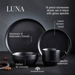 Luna 16 Piece Black Dinnerware Set