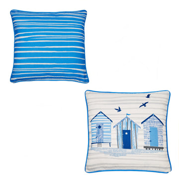 Fusion Beach Huts Outdoor Filled Cushion 43x43cm - Blue