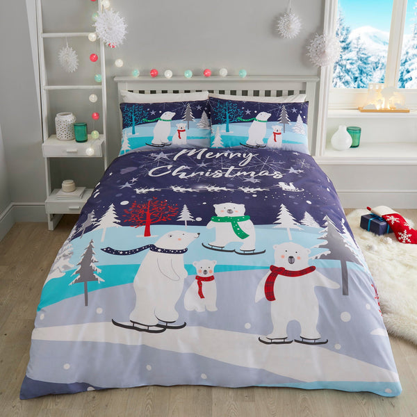 Christmas Bears Blue Bed Set