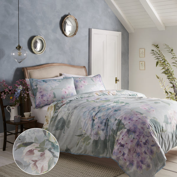Appletree Heritage Hydrangea Duvet Cover Set - Sea Foam