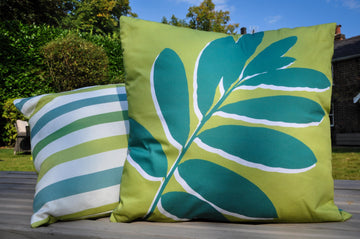 Fusion Leaf Print Filled Outdoor Cushion 43x43cm - Green