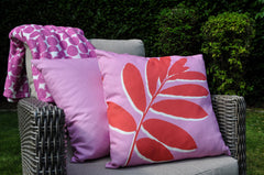 Fusion Pink Leaf Print Filled Outdoor Cushion