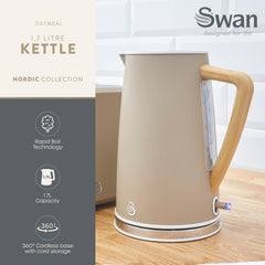 Nordic 1.7L Oatmeal Cordless Kettle