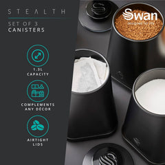 Stealth Set of 3 Black Canisters