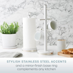 White Towel Pole and Mug Tree Set