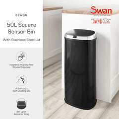 50L Square Black Sensor Bin