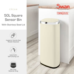 50L Square Cream Sensor Bin