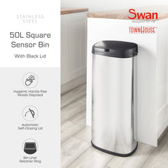 50L Square Silver Lid Sensor Bin