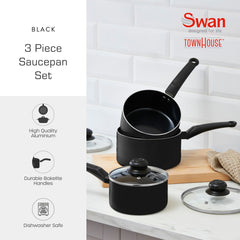 Townhouse 3 Piece Black Saucepan Set