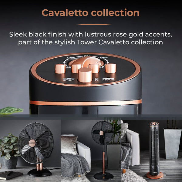 Tower Black and Rose Gold Fan