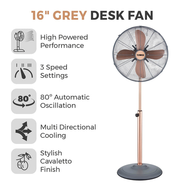 Tower Grey and Rose Gold Stand Fan