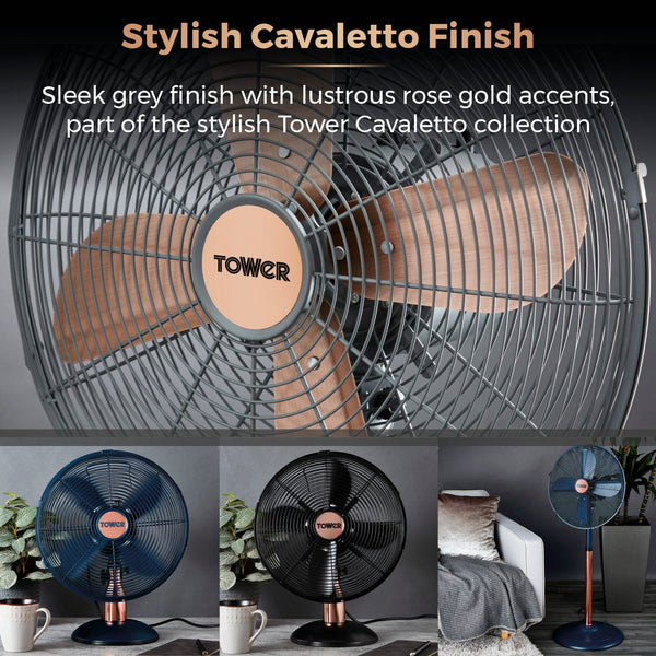 Tower Grey and Rose Gold Stand Fan