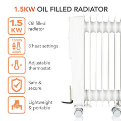 1500W White Oil Filled Radiator