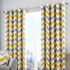 Fusion Chevron Ochre Eyelet Curtains