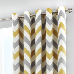 Fusion Chevron Ochre Eyelet Curtains