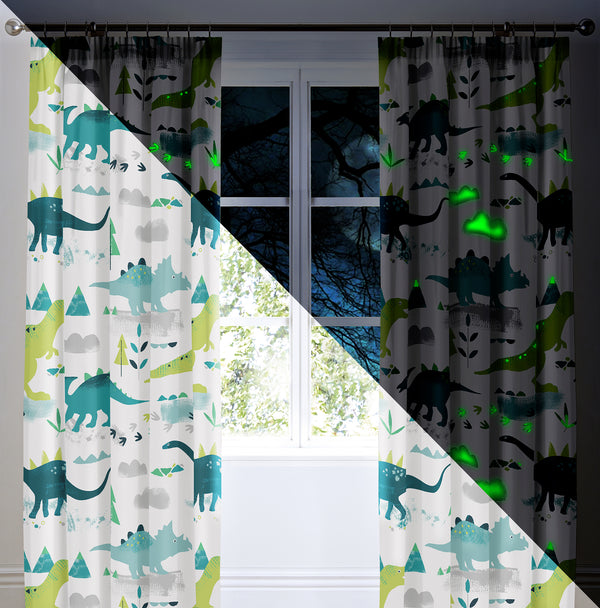 Bedlam Dino Glow in the Dark Curtains 66x72 Inch - Multi
