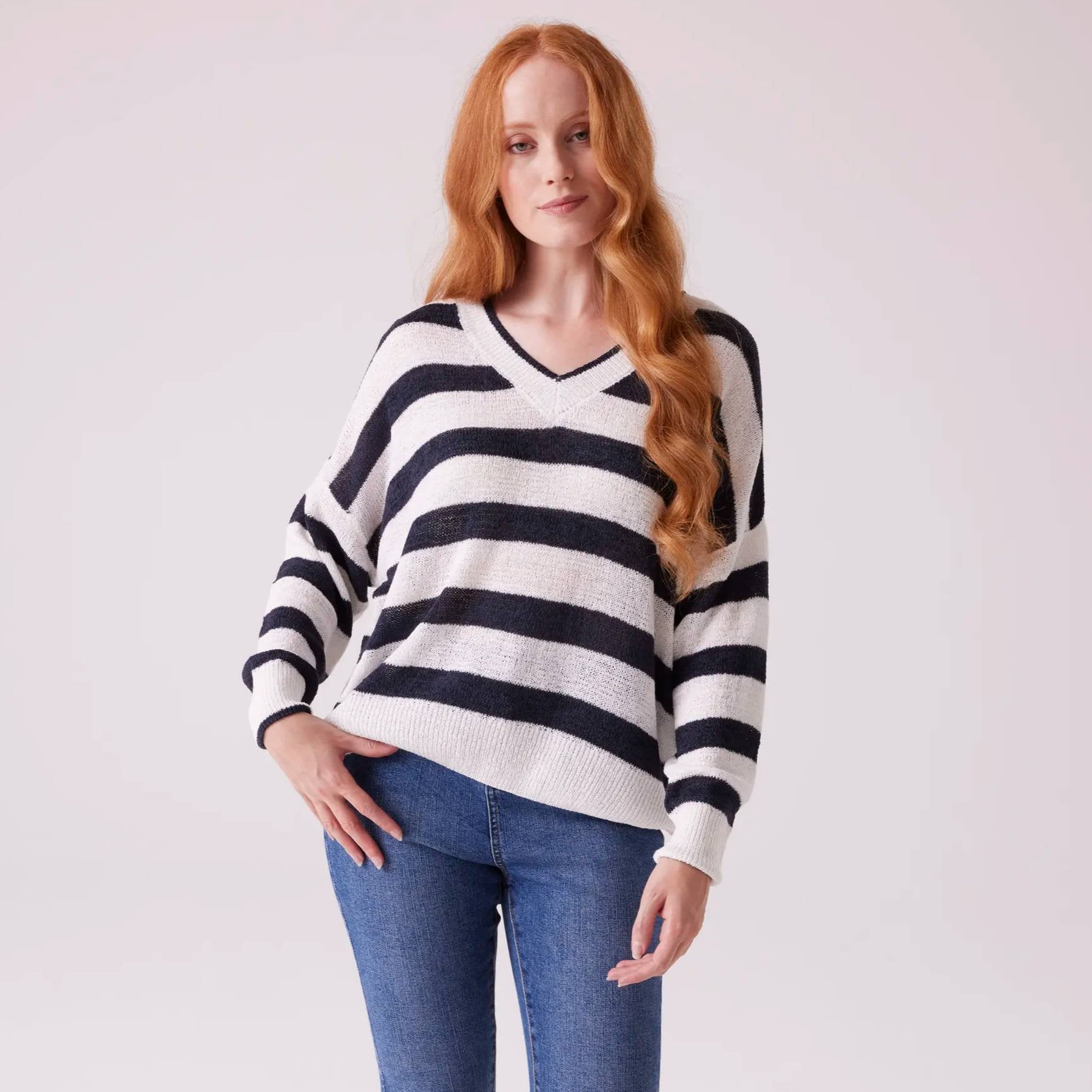 Women's Black & White Stripe Jumper
