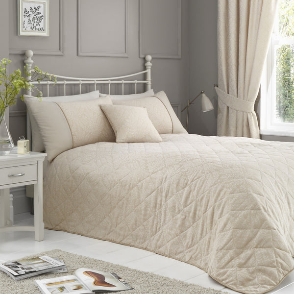 Dreams & Drapes Woven Fearne Ivory Bedspread 240x220cm - Gold