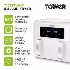 Tower Vortx 8.5L White Dual Basket Air Fryer