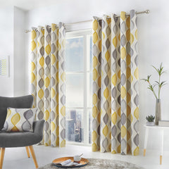 Fusion Lennox Grey and Yellow Eyelet Curtains