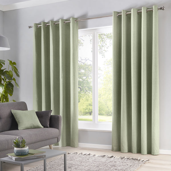 Fusion Sorbonne Eyelet Curtains - Green