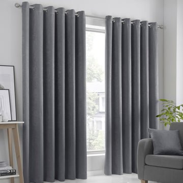 Fusion Strata Eyelet Curtains - Charcoal