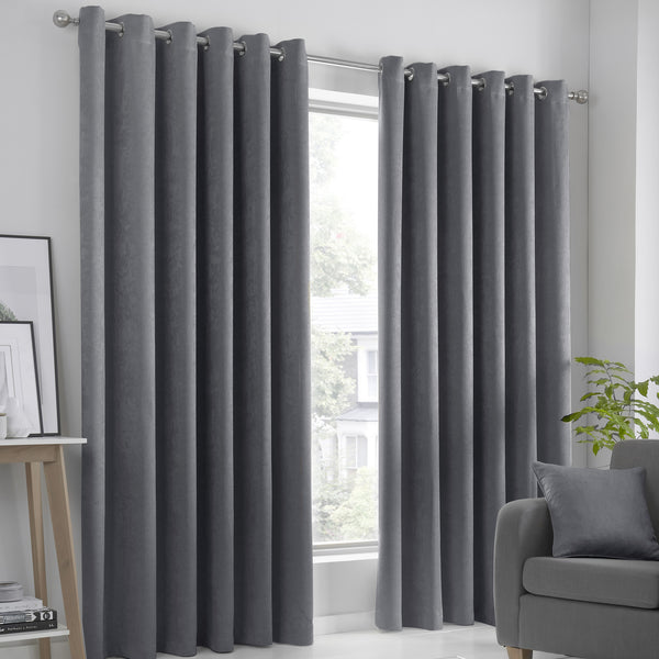 Fusion Strata Eyelet Curtains - Charcoal