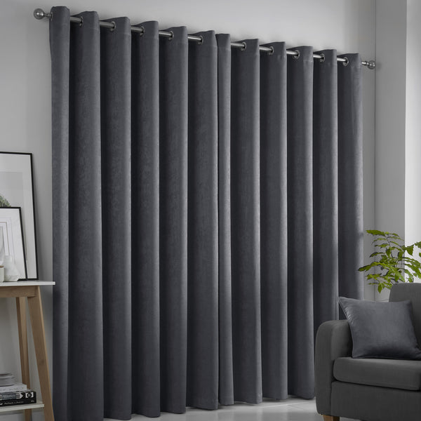 Fusion Strata Eyelet Curtains - Charcoal