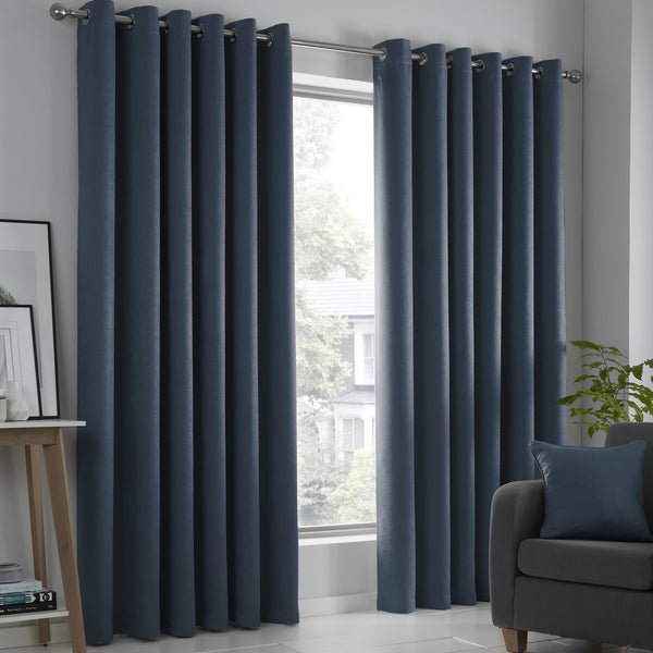 Fusion Strata Eyelet Curtains - Navy