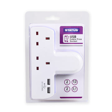 Status 2 way Cable Free Socket 2 x USB 1 pk in a Clam Shell