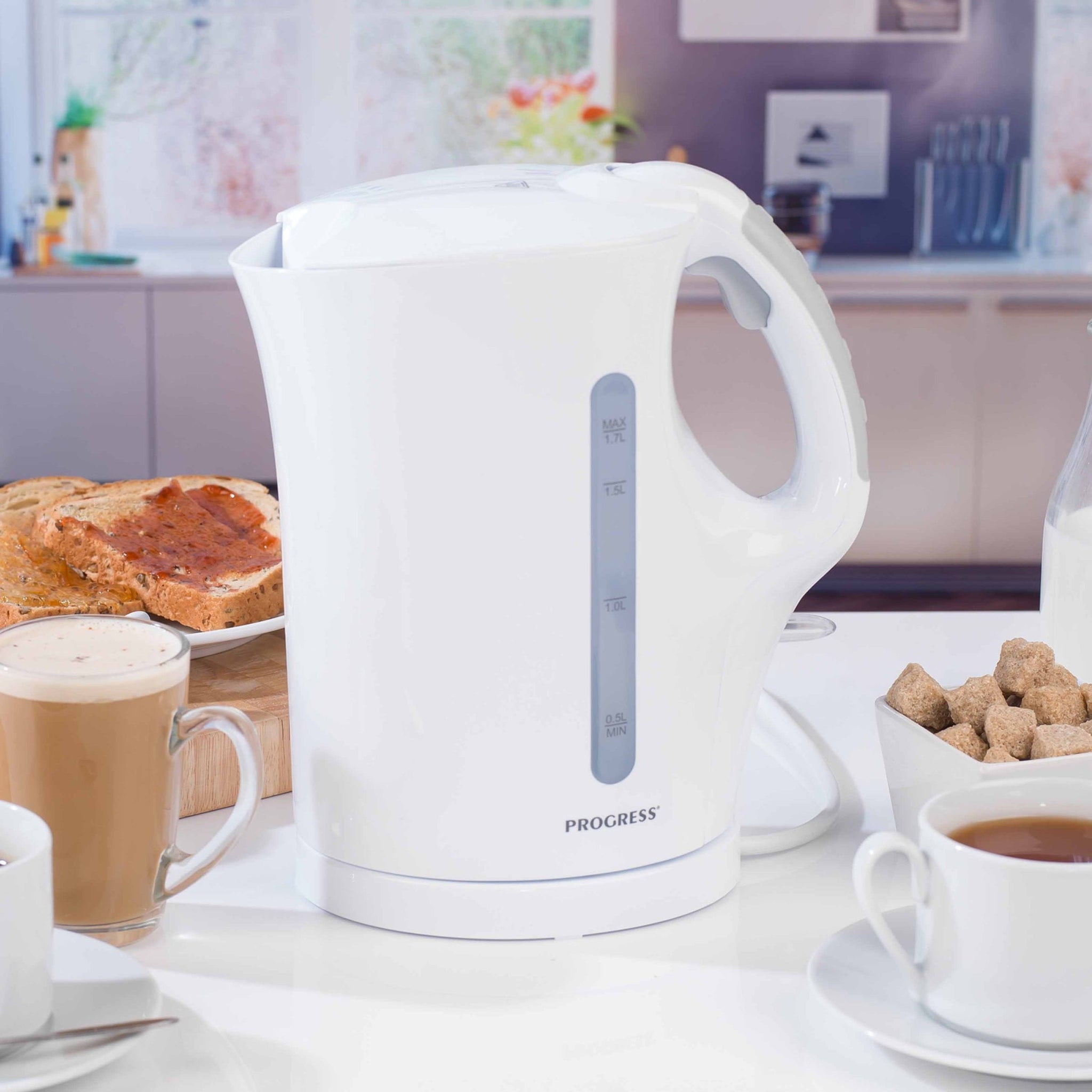 White electric shop tea kettle