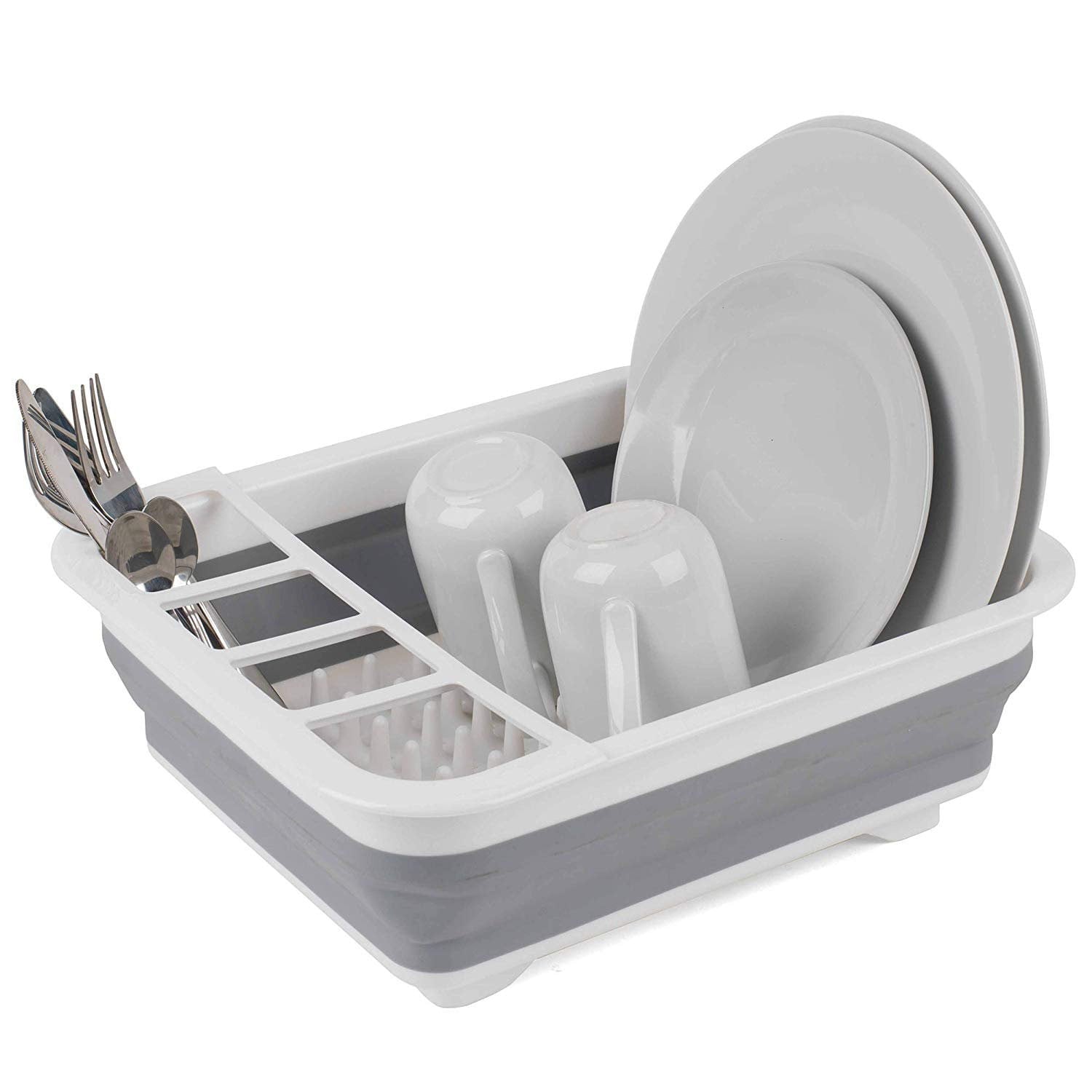 Collapsible Dish Drainer Drainer Rack With Cutlery Divider Dinnerware  Organizer Plastic Sink Drying Rack for Compact Storage
