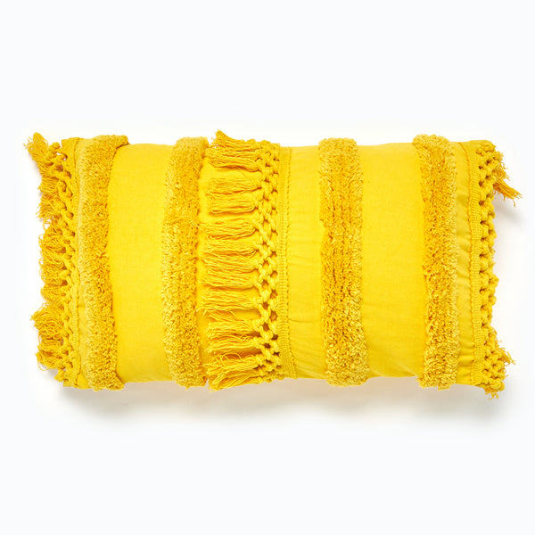 At Home Tufted Yellow Cushion with Fringes