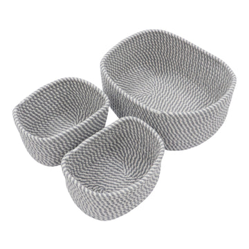 JVL Rectangle Edison Cotton Rope Medium Storage Basket - Grey/White Stripe
