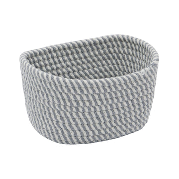 JVL Rectangle Edison Cotton Rope Medium Storage Basket - Grey/White Stripe