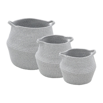 JVL Belly Cotton Rope Medium Storage Basket - Grey/White Stripe