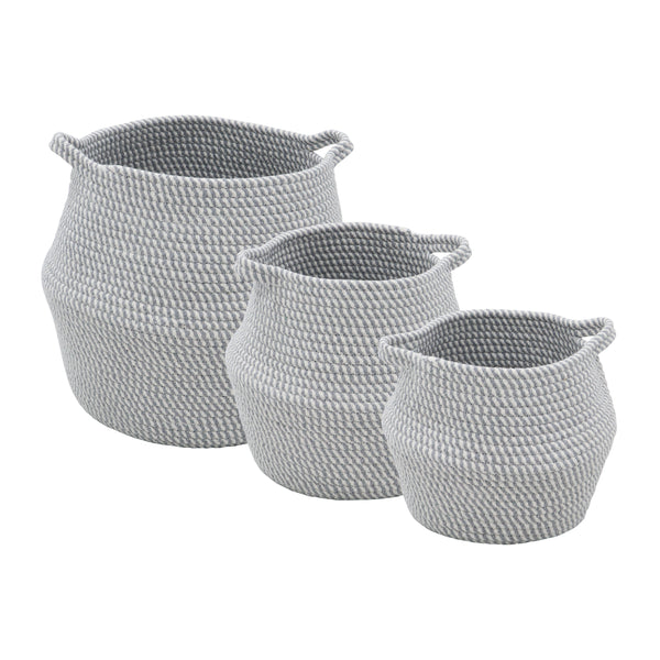 JVL Belly Cotton Rope Medium Storage Basket - Grey/White Stripe