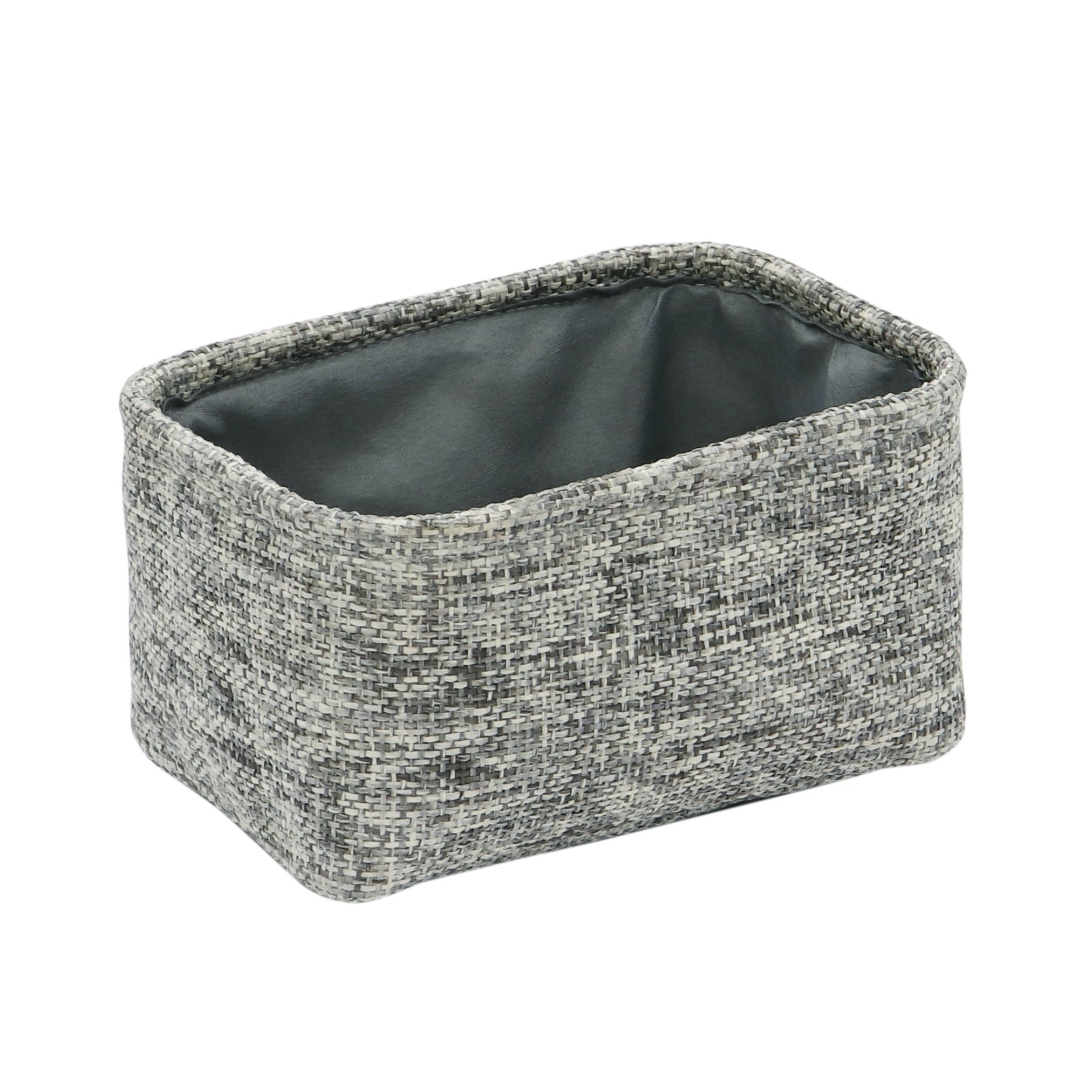 JVL Rectangle Paper Weaved Small Storage Basket Light Grey Cream