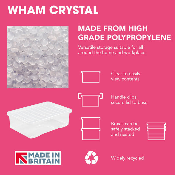 Wham Crystal 32L Under Bed Box & Lid - Pack of 5