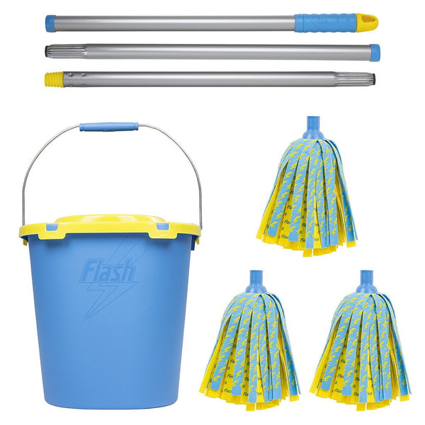 Flash Lightning Mop with 2 Mop Head Refills & Mop Bucket