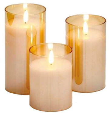 At Home LED Amber Glass Flameless Candle 3Pk