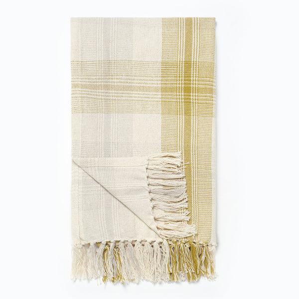 At Home Olive Woven Check Throw